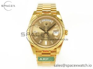 Day Date 40 228238 ARF 904L Steel YG Crystal Diamonds Bezel on President Bracelet VR3255