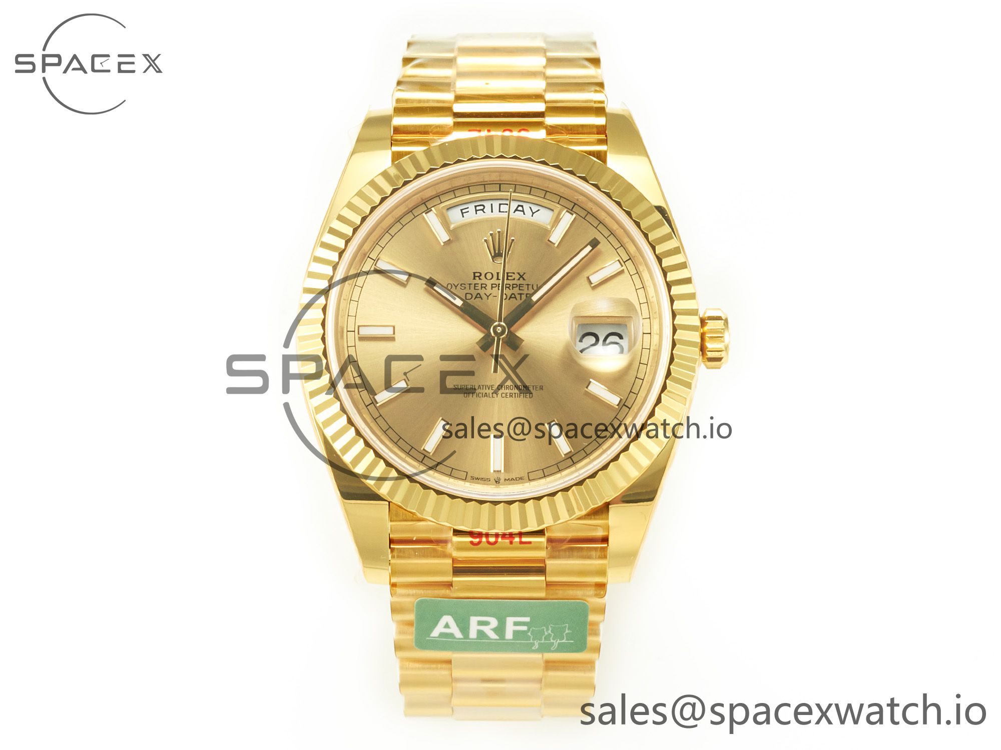 IMG_0563 拷贝 DayDate 40 228238 ARF 904L Steel Gold Stick Dial on President Bracelet VR3255 - Image 1