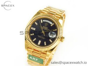 Day Date 40 228238 ARF 904L Steel Black Crystal Diamonds Bezel on President Bracelet VR3255 - Image 4