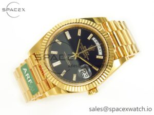 Day Date 40 228238 ARF 904L Steel Black Crystal Diamonds Bezel on President Bracelet VR3255 - Image 7
