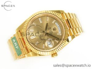 Day Date 40 228238 ARF 904L Steel YG Crystal Diamonds Bezel on President Bracelet VR3255 - Image 7