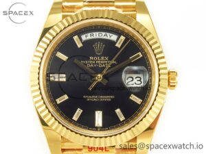 Day Date 40 228238 ARF 904L Steel Black Crystal Diamonds Bezel on President Bracelet VR3255 - Image 3