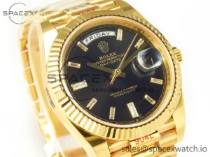 Day Date 40 228238 ARF 904L Steel Black Crystal Diamonds Bezel on President Bracelet VR3255 - Image 2