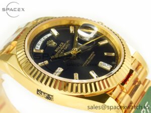 Day Date 40 228238 ARF 904L Steel Black Crystal Diamonds Bezel on President Bracelet VR3255 - Image 5
