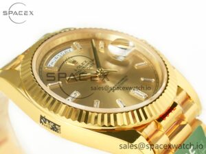 Day Date 40 228238 ARF 904L Steel YG Crystal Diamonds Bezel on President Bracelet VR3255 - Image 6