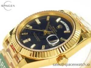 Day Date 40 228238 ARF 904L Steel Black Crystal Diamonds Bezel on President Bracelet VR3255 - Image 6