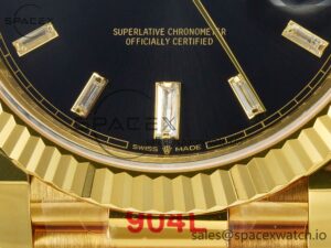 Day Date 40 228238 ARF 904L Steel Black Crystal Diamonds Bezel on President Bracelet VR3255 - Image 11