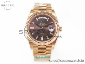 Day Date 40 228235 ARF 904L Steel Brown Crystal Diamonds Bezel on President Bracelet VR3255