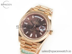 Day Date 40 228235 ARF 904L Steel Brown Crystal Diamonds Bezel on President Bracelet VR3255 - Image 4