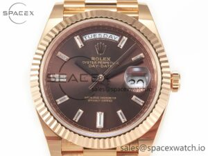 Day Date 40 228235 ARF 904L Steel Brown Crystal Diamonds Bezel on President Bracelet VR3255 - Image 2
