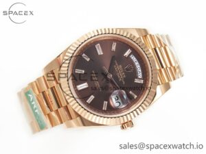 Day Date 40 228235 ARF 904L Steel Brown Crystal Diamonds Bezel on President Bracelet VR3255 - Image 7