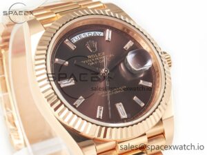 Day Date 40 228235 ARF 904L Steel Brown Crystal Diamonds Bezel on President Bracelet VR3255 - Image 3