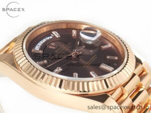 Day Date 40 228235 ARF 904L Steel Brown Crystal Diamonds Bezel on President Bracelet VR3255 - Image 6
