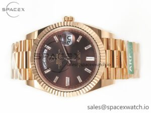 Day Date 40 228235 ARF 904L Steel Brown Crystal Diamonds Bezel on President Bracelet VR3255 - Image 8