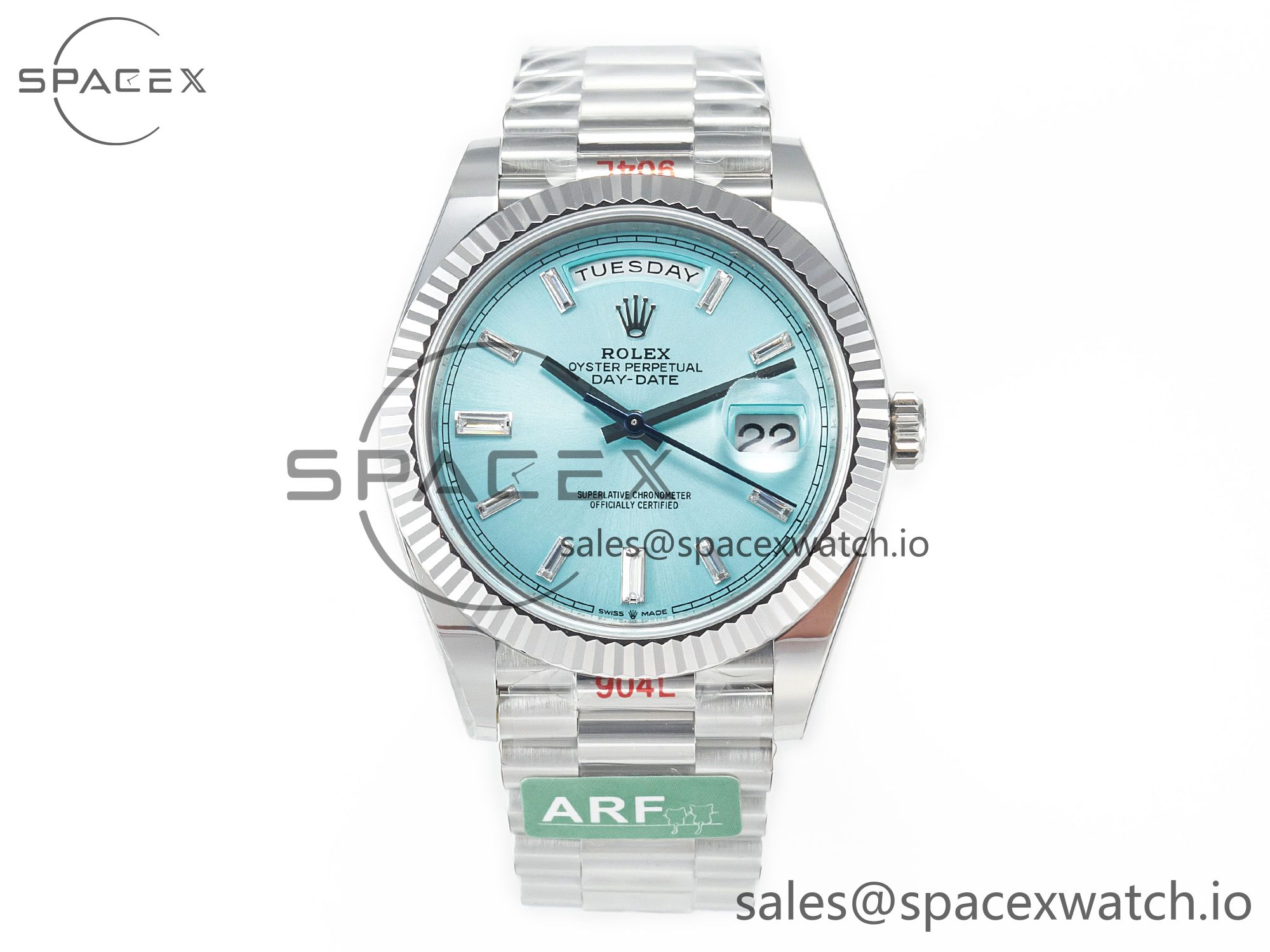 IMG_0614 拷贝 Day Date 40 228236 ARF 904L Steel Tiffany Blue Crystal Diamonds Bezel on President Bracelet VR3255 - Image 1