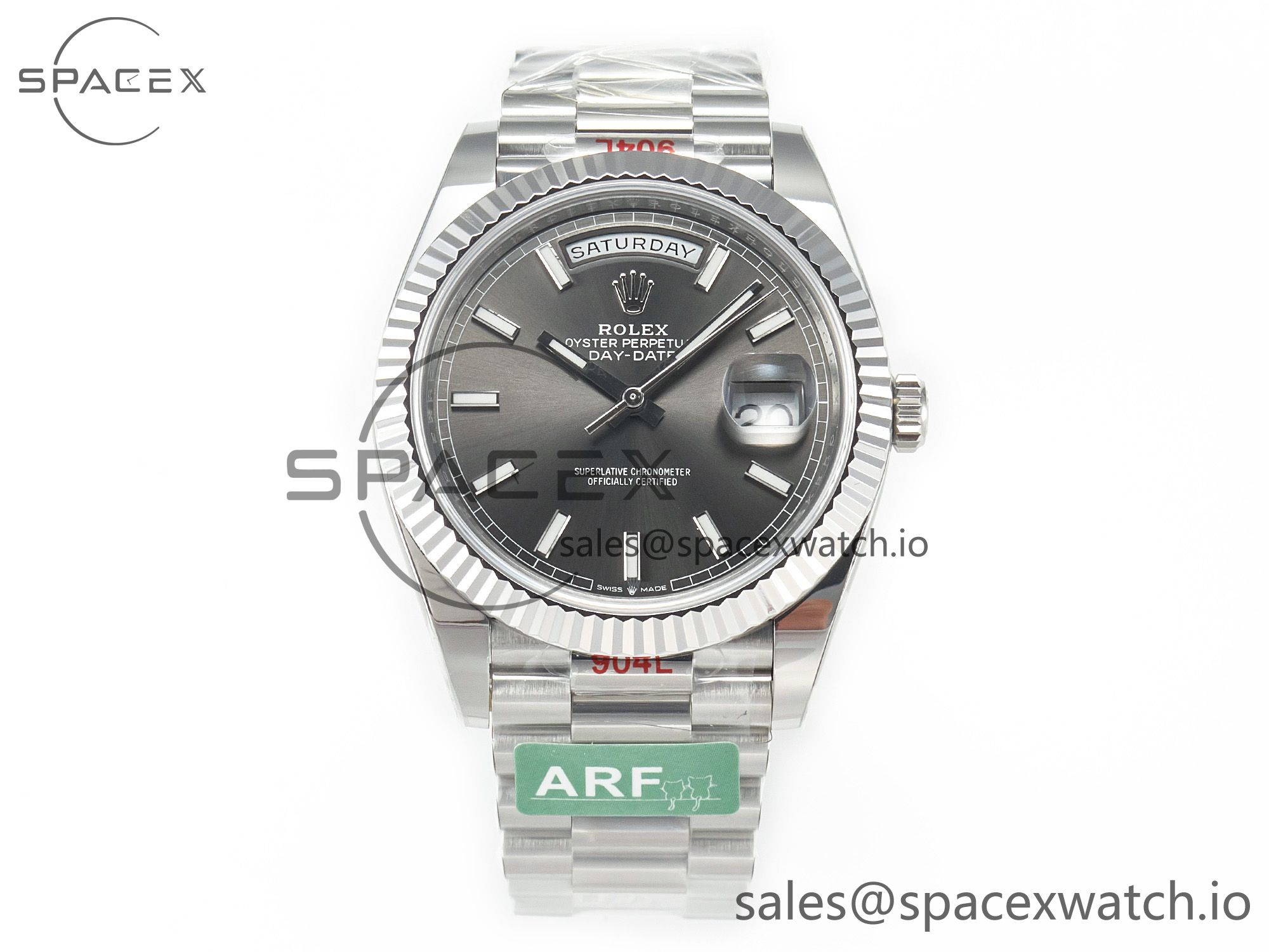IMG_0614 拷贝 Day Date 40 228239 ARF 904L Steel Grey Stick Dial on President Bracelet VR3255 - Image 1