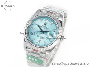 Day Date 40 228236 ARF 904L Steel Tiffany Blue Crystal Diamonds Bezel on President Bracelet VR3255 - Image 4