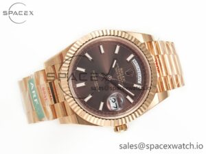 Day Date 40 228235 ARF 904L Steel Brown Stick Dial on President Bracelet VR3255 - Image 7