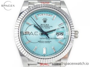 Day Date 40 228236 ARF 904L Steel Tiffany Blue Crystal Diamonds Bezel on President Bracelet VR3255 - Image 2