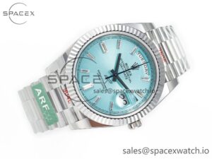 Day Date 40 228236 ARF 904L Steel Tiffany Blue Crystal Diamonds Bezel on President Bracelet VR3255 - Image 7