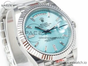 Day Date 40 228236 ARF 904L Steel Tiffany Blue Crystal Diamonds Bezel on President Bracelet VR3255 - Image 3