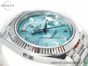 Day Date 40 228236 ARF 904L Steel Tiffany Blue Crystal Diamonds Bezel on President Bracelet VR3255 - Image 6