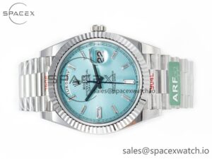 Day Date 40 228236 ARF 904L Steel Tiffany Blue Crystal Diamonds Bezel on President Bracelet VR3255 - Image 8
