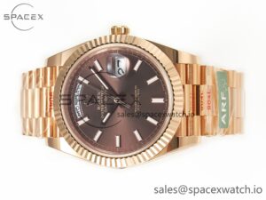 Day Date 40 228235 ARF 904L Steel Brown Stick Dial on President Bracelet VR3255 - Image 8