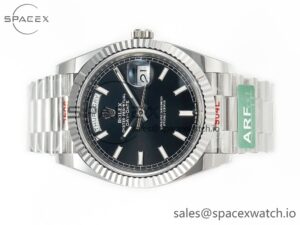 Day Date 40 228239 ARF 904L Steel Black Dial on President Bracelet VR3255 - Image 8