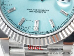Day Date 40 228236 ARF 904L Steel Tiffany Blue Crystal Diamonds Bezel on President Bracelet VR3255 - Image 11