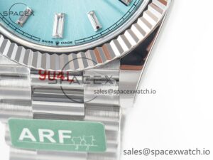 Day Date 40 228236 ARF 904L Steel Tiffany Blue Crystal Diamonds Bezel on President Bracelet VR3255 - Image 12