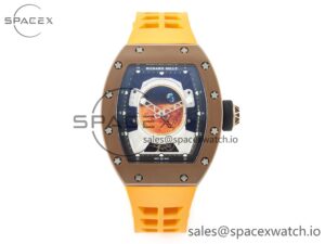 RM052-05 Brown Ceramic Bezel Carbon Case YSF Best Edition Skeleton Dial on Orange Rubber Strap Tourbillon