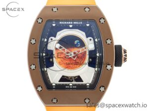 RM052-05 Brown Ceramic Bezel Carbon Case YSF Best Edition Skeleton Dial on Orange Rubber Strap Tourbillon - Image 2