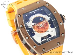RM052-05 Brown Ceramic Bezel Carbon Case YSF Best Edition Skeleton Dial on Orange Rubber Strap Tourbillon - Image 3