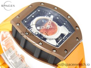 RM052-05 Brown Ceramic Bezel Carbon Case YSF Best Edition Skeleton Dial on Orange Rubber Strap Tourbillon - Image 6