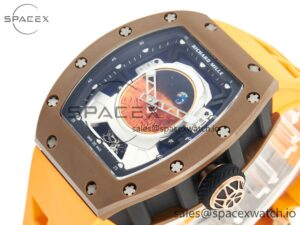RM052-05 Brown Ceramic Bezel Carbon Case YSF Best Edition Skeleton Dial on Orange Rubber Strap Tourbillon - Image 5