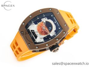 RM052-05 Brown Ceramic Bezel Carbon Case YSF Best Edition Skeleton Dial on Orange Rubber Strap Tourbillon - Image 7