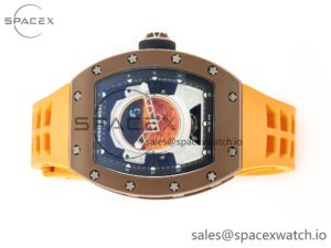 RM052-05 Brown Ceramic Bezel Carbon Case YSF Best Edition Skeleton Dial on Orange Rubber Strap Tourbillon - Image 8