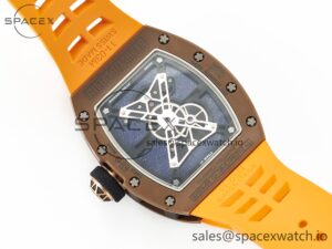 RM052-05 Brown Ceramic Bezel Carbon Case YSF Best Edition Skeleton Dial on Orange Rubber Strap Tourbillon - Image 14