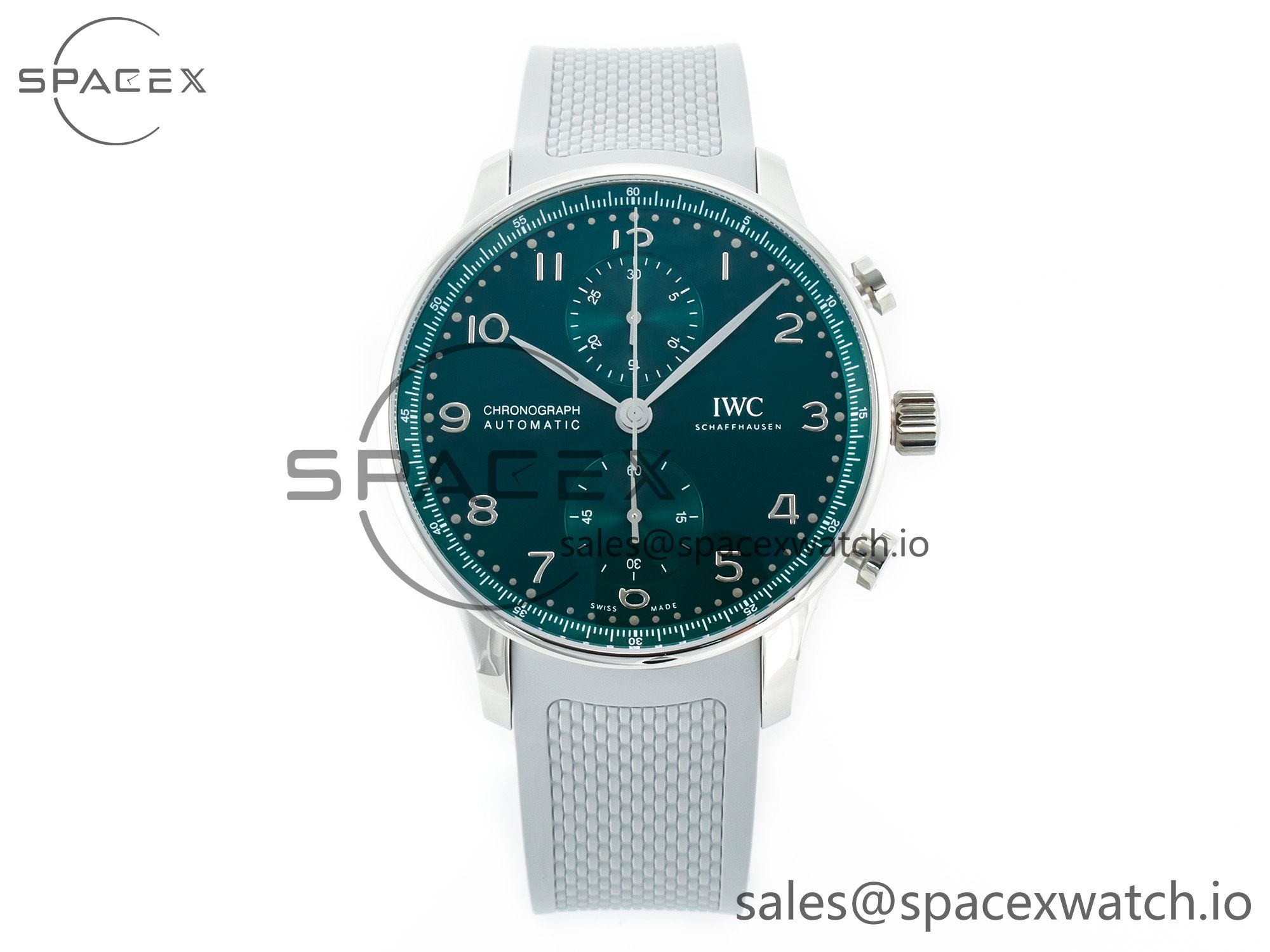 IMG_8445 拷贝 Portuguese Chrono IW3716 Z+F 1:1 Best Edition Green Dial on Gray Rubber Strap A69355 - Image 1
