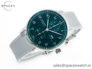 Portuguese Chrono IW3716 Z+F 1:1 Best Edition Green Dial on Gray Rubber Strap A69355 - Image 7