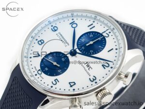 Portuguese Chrono IW3716 Z+F 1:1 Best Edition White/Blue Dial on Blue Rubber Strap A69355 - Image 5