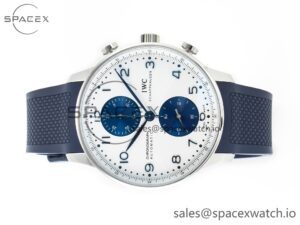 Portuguese Chrono IW3716 Z+F 1:1 Best Edition White/Blue Dial on Blue Rubber Strap A69355 - Image 8