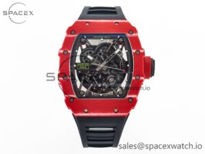 RM035 Red Carbon SONIC Best Edition Skeleton Dial on Black Rubber Strap Clone RMUL2 V2
