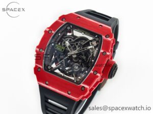 RM035 Red Carbon SONIC Best Edition Skeleton Dial on Black Rubber Strap Clone RMUL2 V2 - Image 3