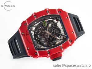 RM035 Red Carbon SONIC Best Edition Skeleton Dial on Black Rubber Strap Clone RMUL2 V2 - Image 6