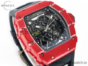 RM035 Red Carbon SONIC Best Edition Skeleton Dial on Black Rubber Strap Clone RMUL2 V2 - Image 2