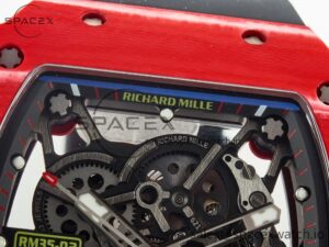 RM035 Red Carbon SONIC Best Edition Skeleton Dial on Black Rubber Strap Clone RMUL2 V2 - Image 8