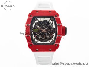 RM035 Red Carbon SONIC Best Edition Skeleton Dial on White Rubber Strap Clone RMUL2 V2
