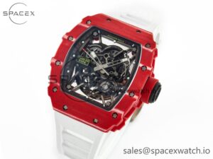 RM035 Red Carbon SONIC Best Edition Skeleton Dial on White Rubber Strap Clone RMUL2 V2 - Image 4
